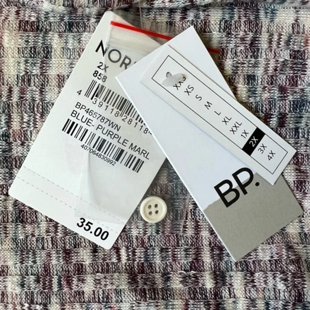 NWT BP. Button Up Shirt & Bralette set, space dyed, blue purple marl, size 2X‎